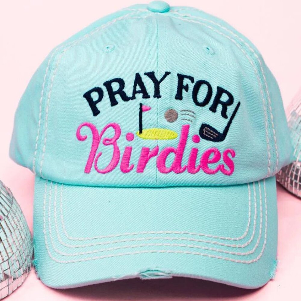 KBETHOS Blue "Pray For Birdies" Golf Theme Distressed Ball Cap Hat NWT
